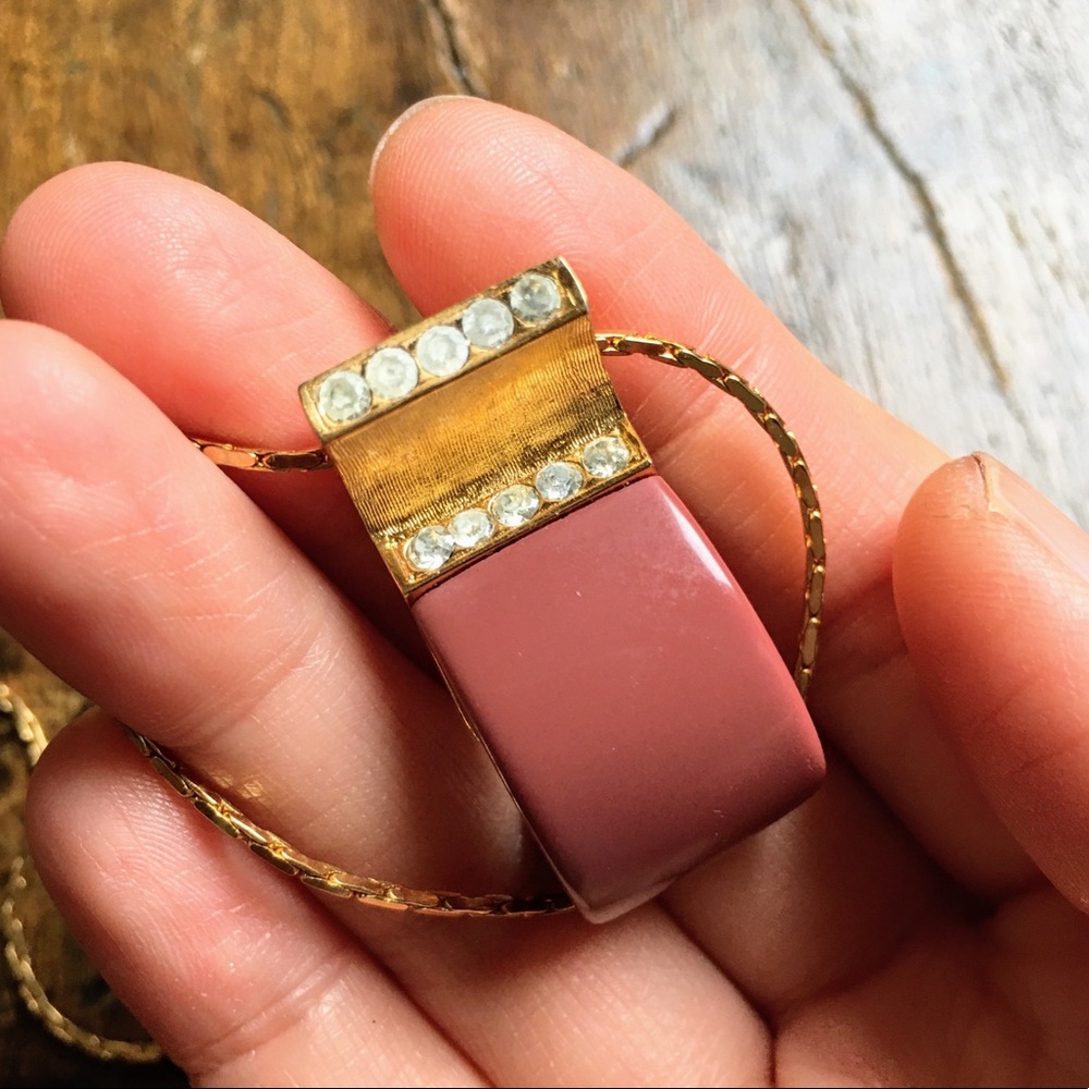 Vintage Givenchy 80s curved mauve signed necklace - Picture 16 of 16